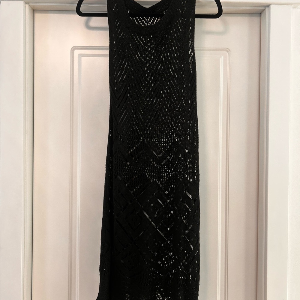 Black Crochet Sleeveless Beach Cover-Up Dress